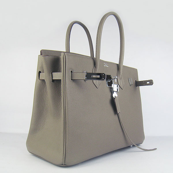 High Quality Fake Hermes Birkin 35CM Cattle Neck Veins Leather Bag khaki 6089